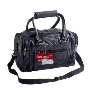 RoadPro PLB-003 Black Leather Size Shoulder Strap Travel Shave Kit Bag